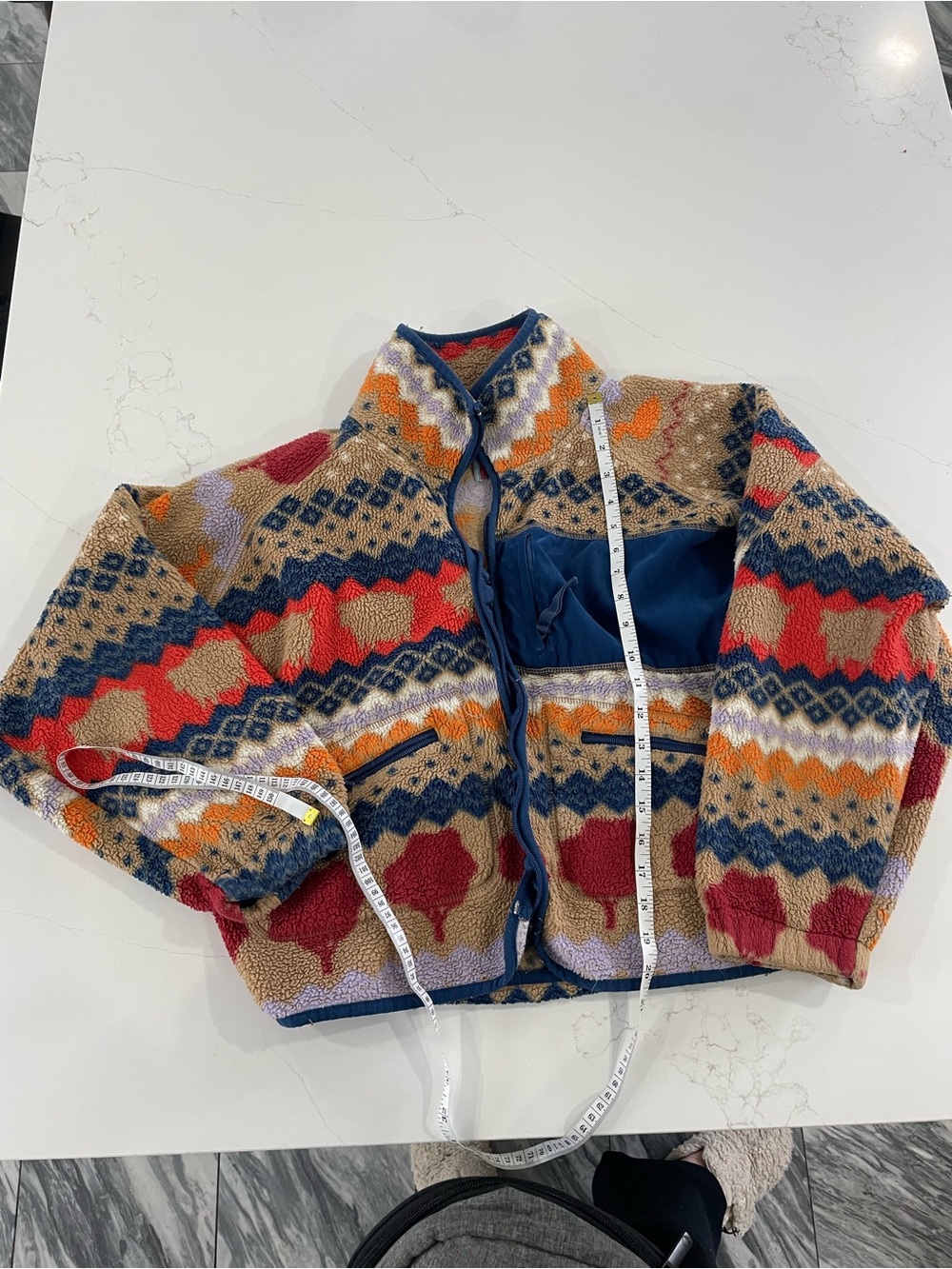 Urban Outfitters Multicolor Fleece Jacket - Red, Blue, Orange, Cream